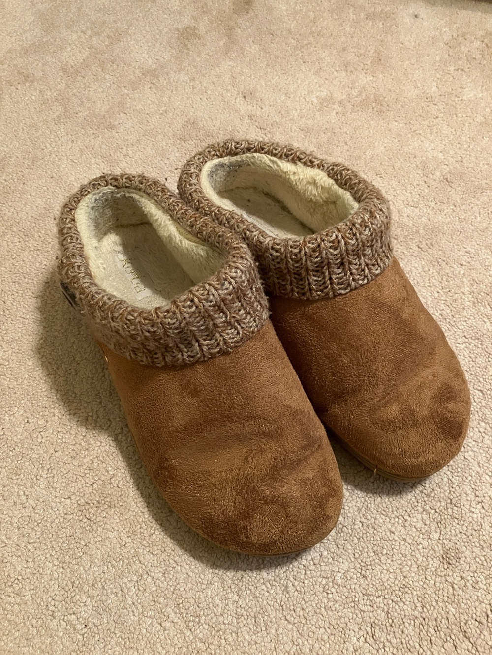 Kooba Cozy Brown Faux Suede Knit-Cuff Slip-On Slippers